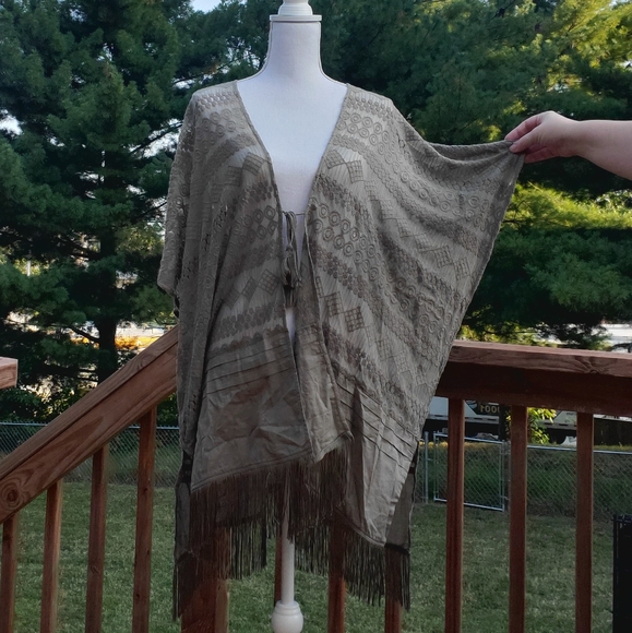 Chico's gray lace fringe oversized cardigan L XL - Picture 2 of 7